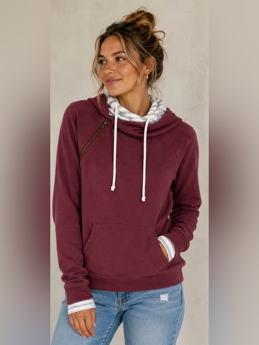 Women's Burgundy Double Hooded Sweatshirt Medium